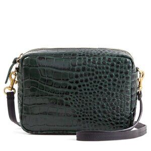 Clare V. Midi Sac Loden Green Croco Crossbody Bag with Strap